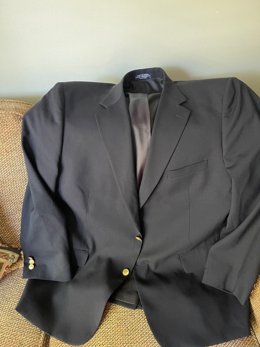 Men's Classic Navy Blazer with Gold Buttons 100% wool 48R